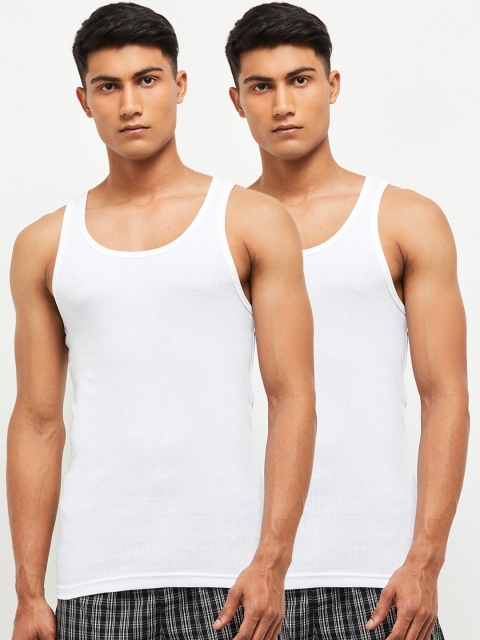 

max Men Pack Of 2 White Solid Anti-Bacterial Innerwear Vests NOOSNRBVWH