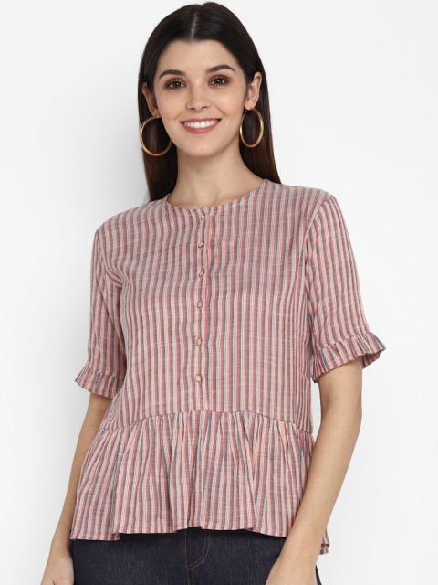 

Fbella Off White Striped Peplum Top
