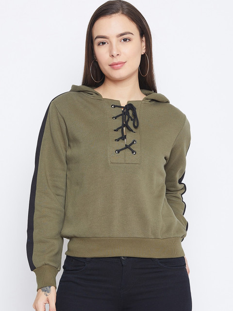 

CAMLA Women Olive Green Solid Sweatshirt