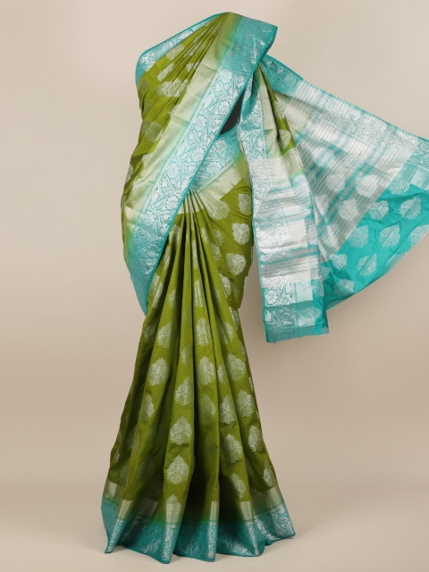 

Pothys Olive Green & Silver-Toned Jute Silk Woven Design Saree