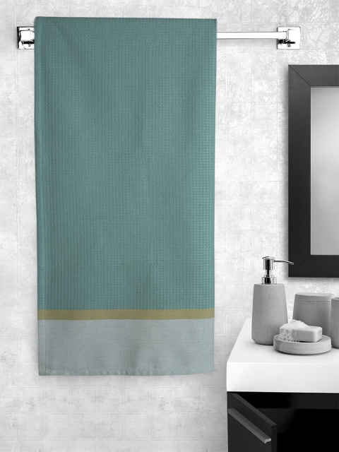 

Portico New York Unisex Sea-Green & Gold-Coloured Colourblocked 150 GSM Bath Towel