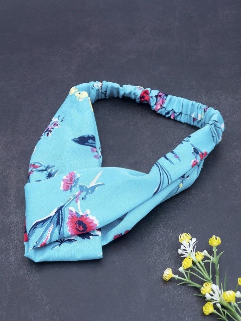 

Golden Peacock Turquoise Blue & Pink Knot Design Floral Printed Elasticated Hairband