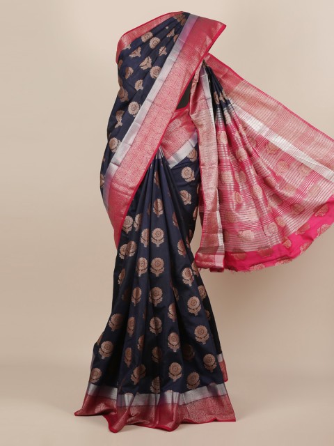 

Pothys Navy Blue & Pink Jute Silk Woven Design Saree