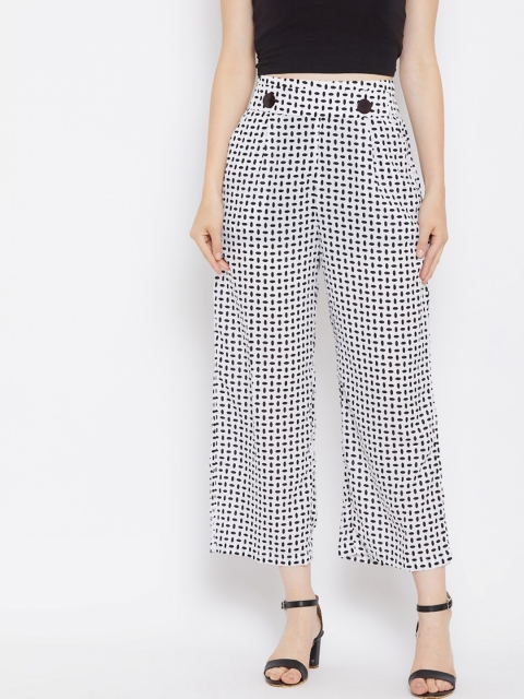 

PURYS Women White Flared Checked Parallel Trousers
