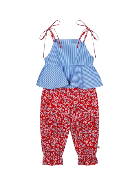 

Budding Bees Girls Blue & Red Striped Basic Jumpsuit