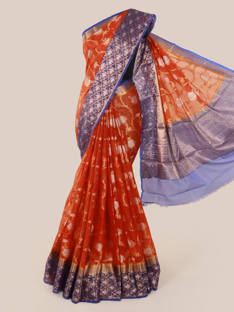 

Pothys Orange & Blue Tissue Woven Design Saree