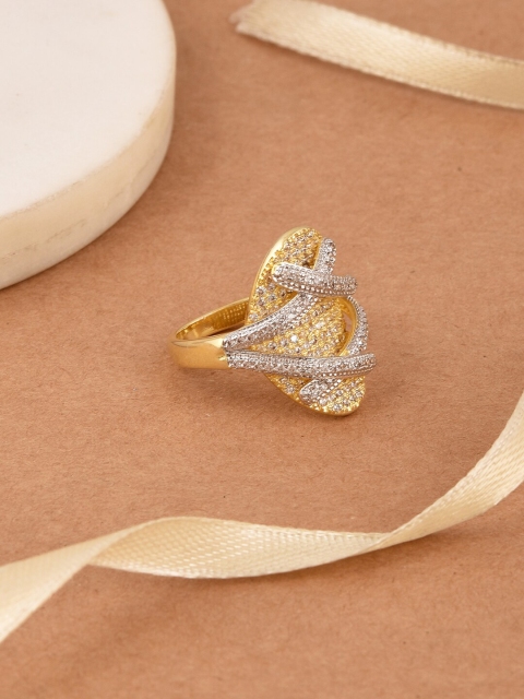 

Tistabene Gold-Plated & White Stone-Studded Cocktail Finger Ring