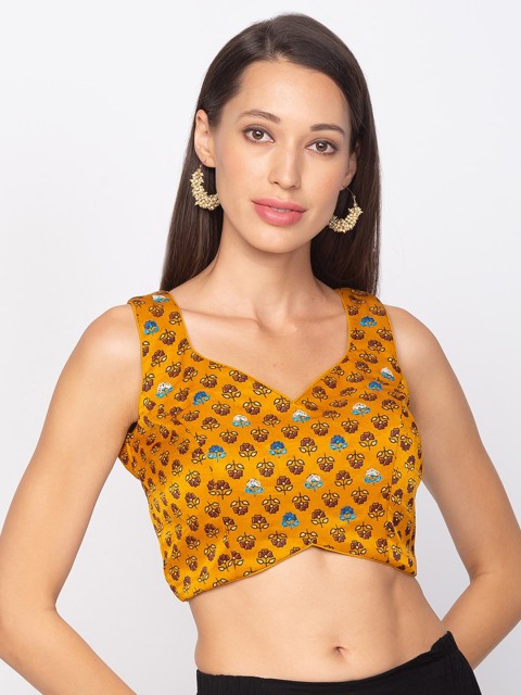 

Salwar Studio Mustard Printed Bralette Crop Top
