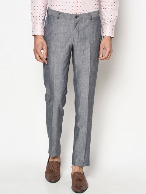 

Blackberrys Men Blue & White B-91 Skinny Fit Striped Formal Trousers