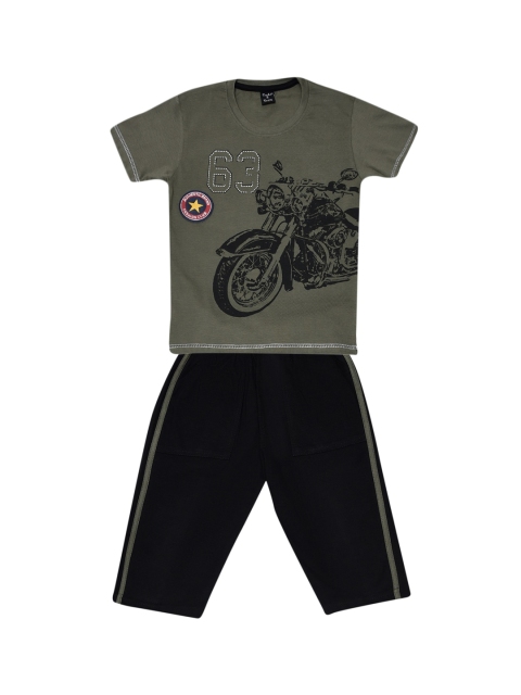 

Todd N Teen Boys Khaki & Black Printed T-shirt with Capris