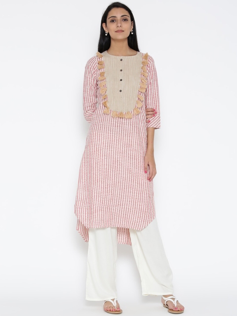 

Jaipur Kurti Women Off White & Maroon Striped A-Line Kurta