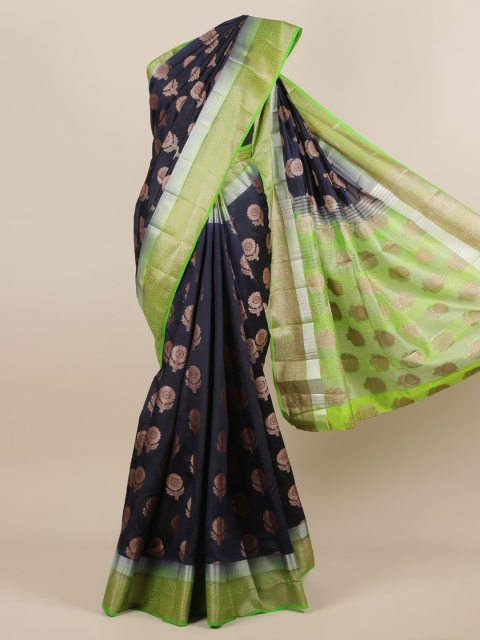 

Pothys Navy Blue & Green Jute Silk Woven Design Saree