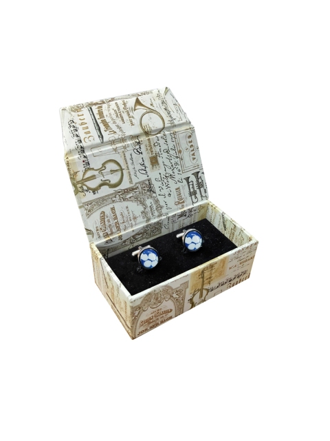 

Blacksmith Blue & White Silver-Plated Printed Round Cufflinks
