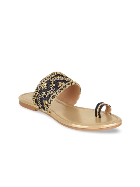 

ELLE Women Navy Blue Embellished One Toe Flats