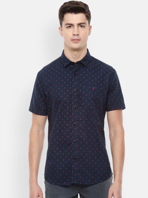 Louis Philippe Jeans Men Navy Blue Slim Fit Printed Casual Shirt