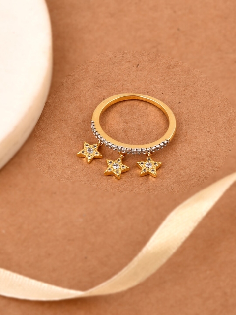 

Tistabene Gold-Plated White Stone-Studded Star Design Cocktail Finger Ring