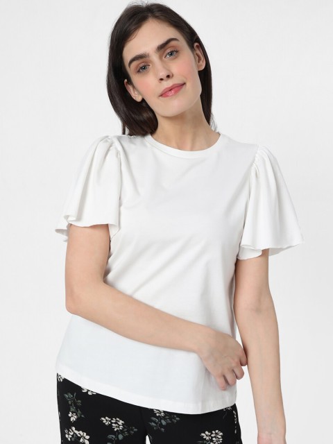

Vero Moda White Flutter Sleeves Regular Top