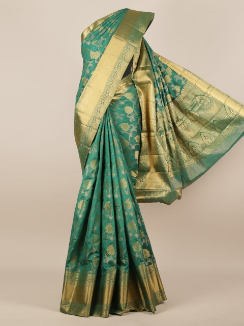 

Pothys Green & Gold-Toned Jute Silk Woven Design Saree