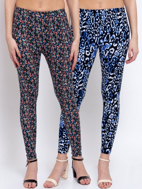 

KLOTTHE Women Pack Of 2 Printed Ankle-Length Leggings, Black
