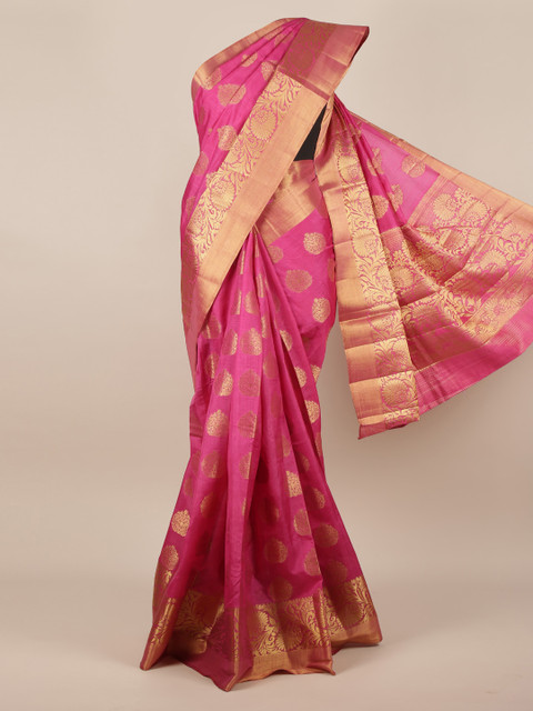 

Pothys Pink & Gold-Toned Jute Silk Woven Design Saree