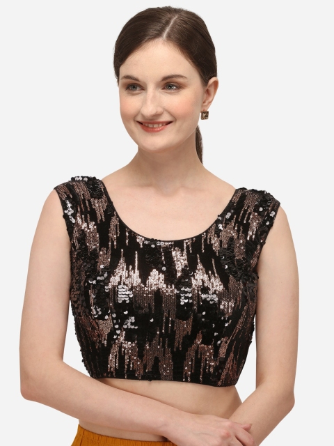 

Fab Dadu Women Black & Brown Sequin Embellished Velvet Readymade Saree Blouse