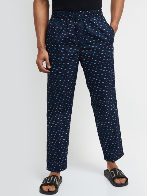 

max Men Navy Blue Printed Lounge Pants