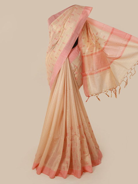 

Pothys Peach-Coloured Embroidered Tissue Saree