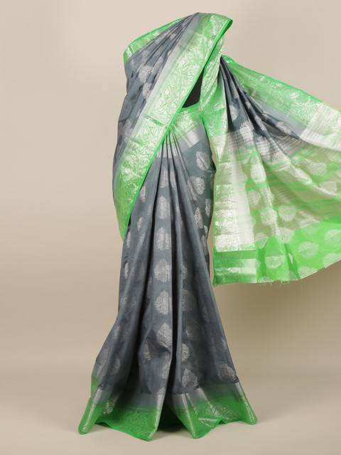 

Pothys Grey & Green Jute Silk Woven Design Saree