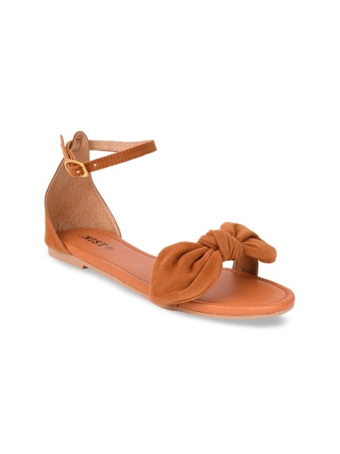 

GNIST Women Tan Solid Synthetic Suede Open Toe Flats