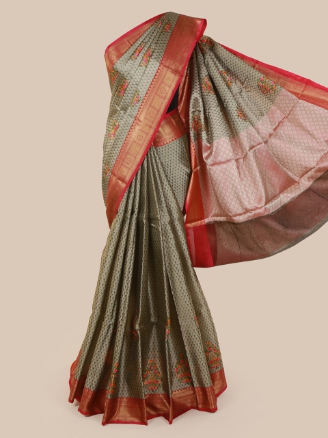 

Pothys Grey & Orange Cotton Blend Woven Design Saree