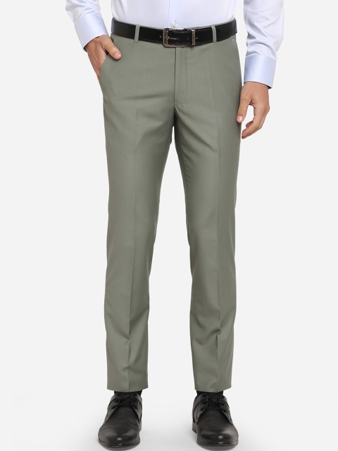 

METAL Men Olive Green Slim Fit Solid Formal Trousers