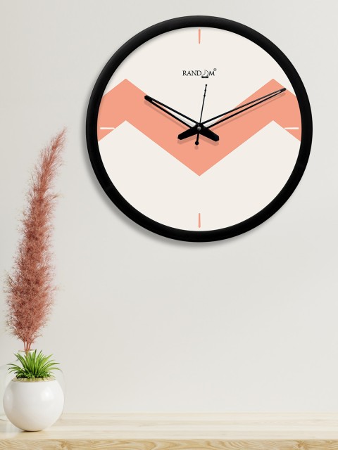 

RANDOM Off-White & Peach-Coloured Round Colourblocked 30.4 cm Analogue Wall Clock