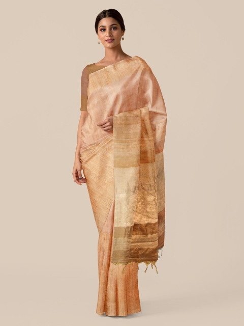 

Taneira Beige Pure Silk Woven Design Bhagalpuri Handloom Saree