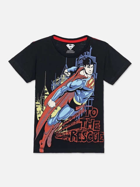 

Kids Ville Boys Black Superman Print Round Neck T-shirt