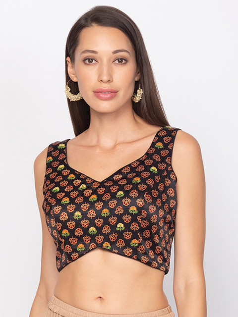 

Salwar Studio Black & Orange Printed Fitted Crop Top