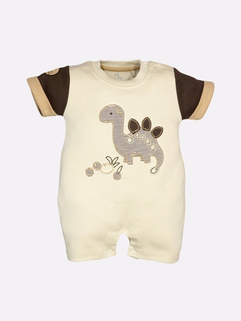 

BABY GO Infant Kids Cream-Coloured & Brown Appliqued Romper