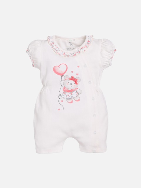 

BABY GO Infant Kids Pink & Red Printed Cotton Romper