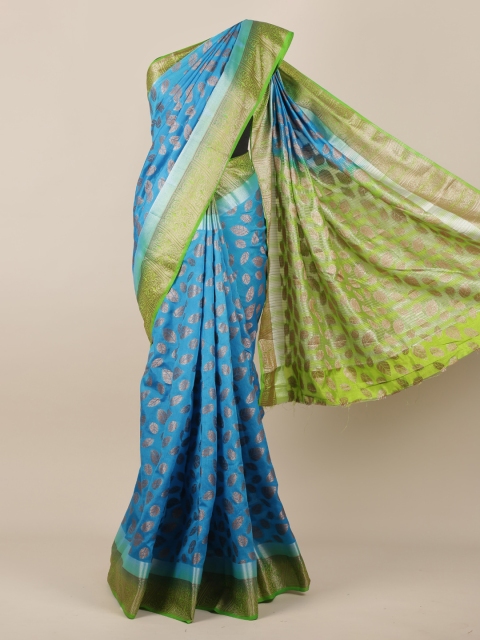 

Pothys Blue & Green Jute Silk Woven Design Saree