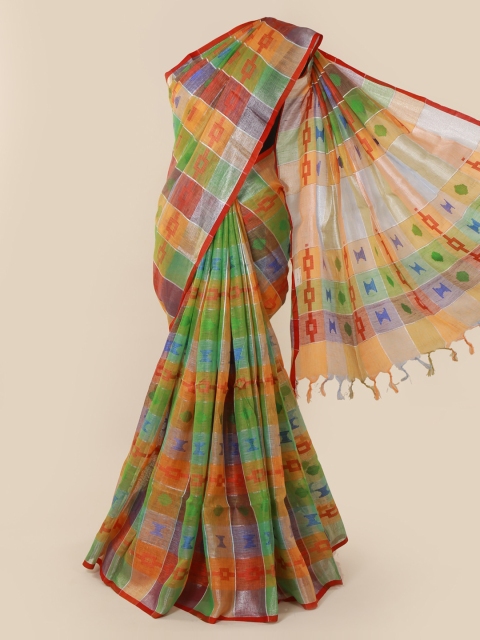 

Pothys Multicoloured Checked Linen Blend Saree, Multi