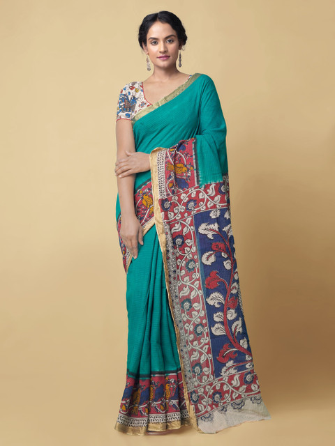 

Unnati Silks Blue Pure Cotton Striped Kanjeevaram Saree