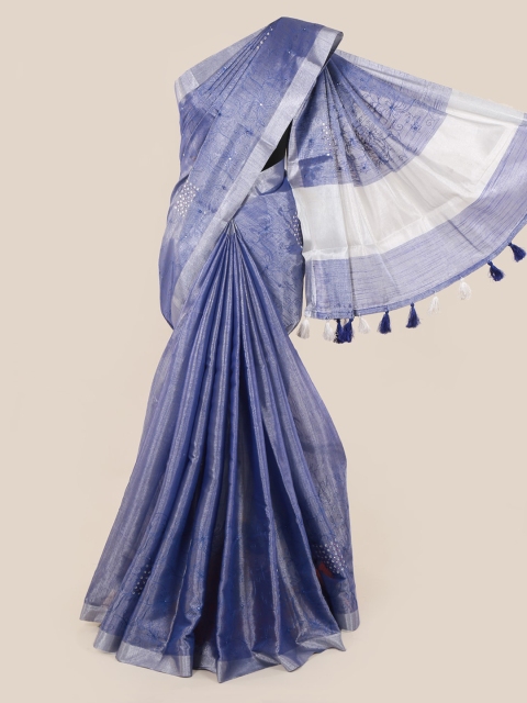 

Pothys Blue Checked Tissue Saree