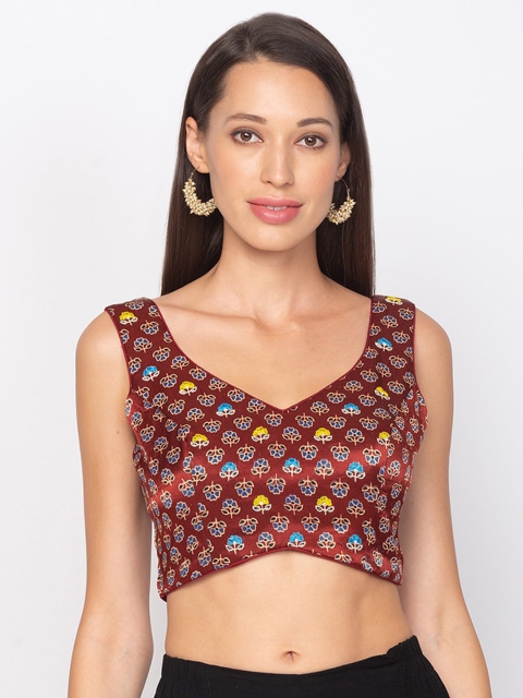 

Salwar Studio Maroon & Blue Printed Fitted Crop Top