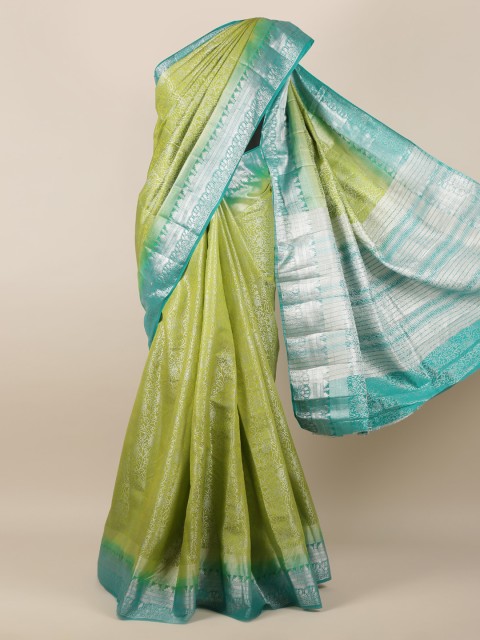 

Pothys Olive Green & Silver-Toned Jute Silk Woven Design Saree