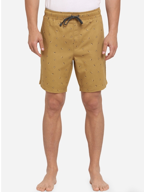 

JADE BLUE Men Khaki Printed Pure Cotton Lounge Shorts