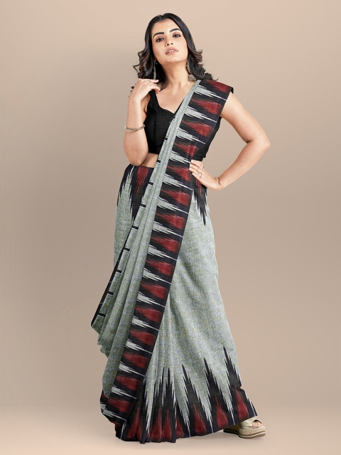 

BharatSthali Grey Pure Cotton Printed Sambalpuri Saree