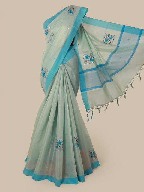 

Pothys Blue Embroidered Tissue Saree
