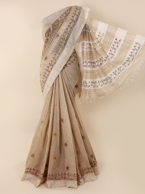 

Pothys Cream-Coloured Solid Jute Cotton Saree