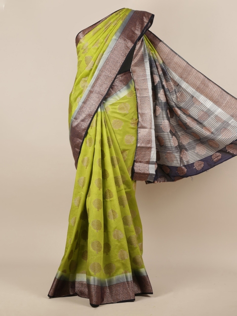 

Pothys Green & Gold-Toned Jute Silk Woven Design Saree
