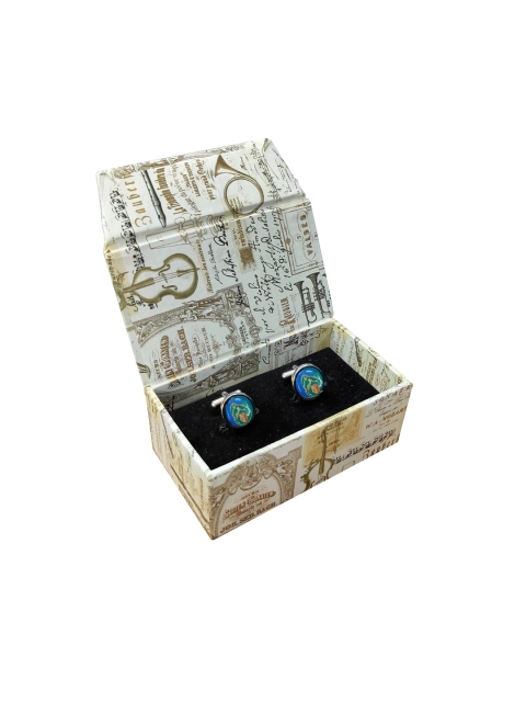 

Blacksmith Green & Blue Silver-Plated Printed Round Cufflinks