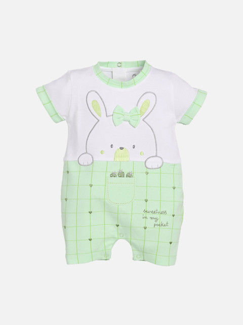 

BABY GO Infant Kids Green & White Printed Cotton Romper